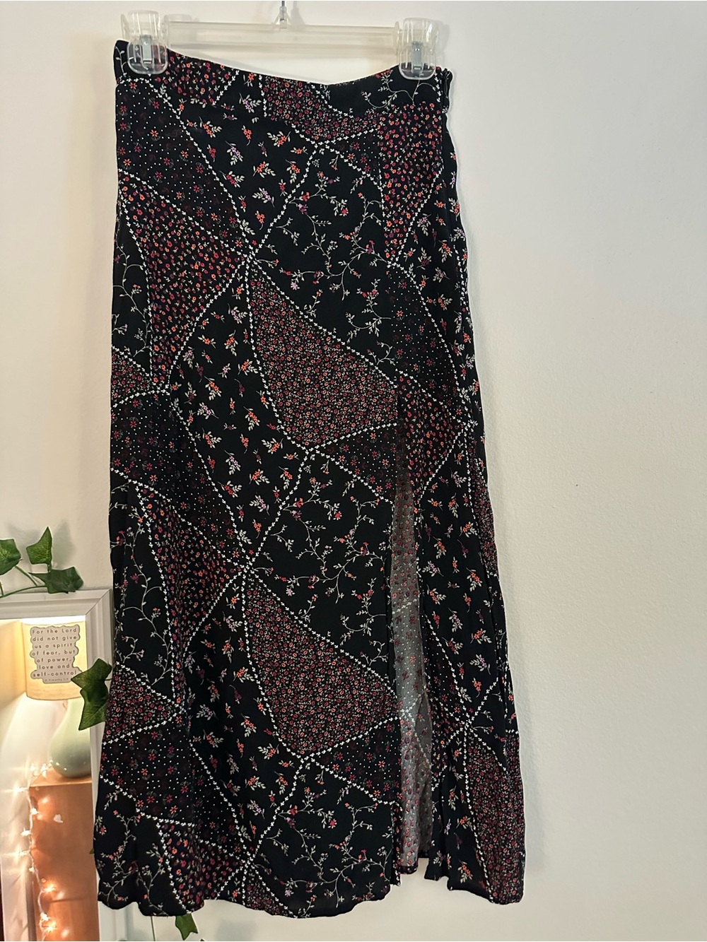 Forever 21 Black Midi Skirt with Pink Floral Patchwork